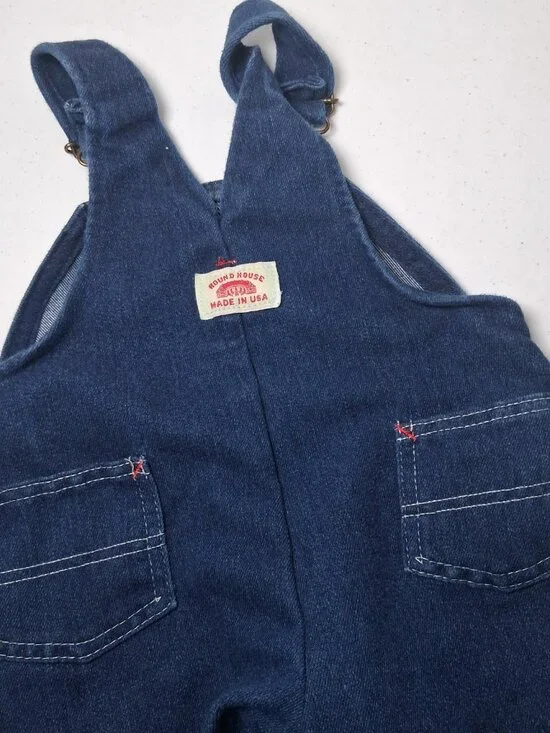Round House Overalls Youth 4T Dark Wash Blue Denim Bibs Bib Pants USA Made - Picture 7 of 15